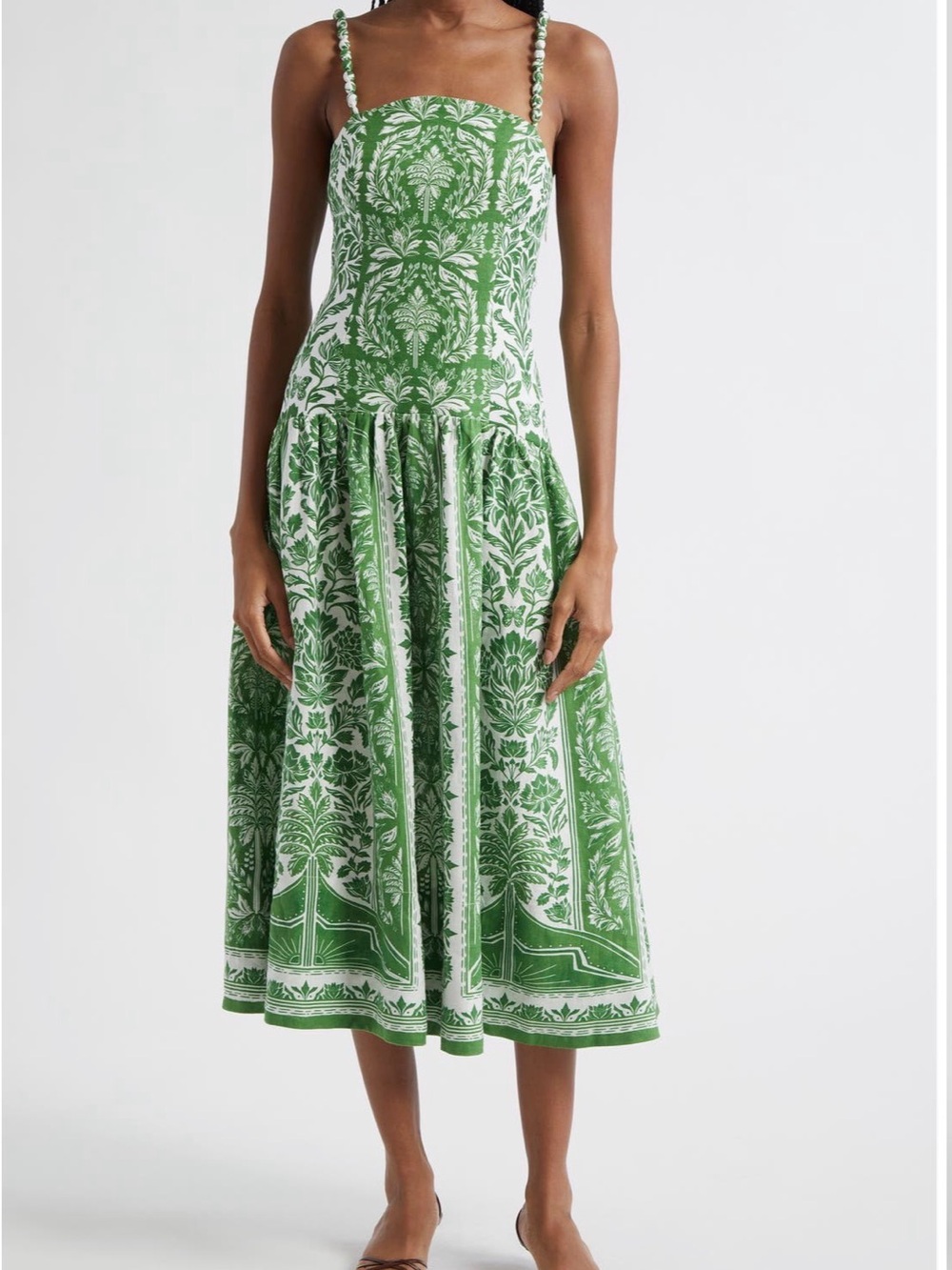 Farm Rio Green Printed Strap Midi Dress
